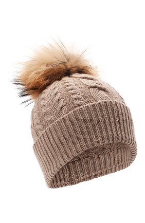 Женская кашемировая шапка INVERNI светло-коричневого цвета, арт. 5252 CMG0 | Фото 1 (Материал: Кашемир, Шерсть, Текстиль)