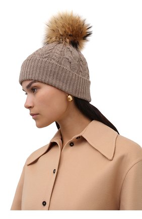 Женская кашемировая шапка INVERNI светло-коричневого цвета, арт. 5252 CMG0 | Фото 2 (Материал: Кашемир, Шерсть, Текстиль)