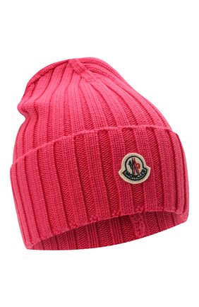 Женская шерстяная шапка MONCLER розового цвета, арт. G2-093-3B000-52-A9327 | Фото 1 (Материал: Шерсть, Текстиль)