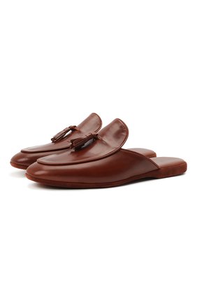 Мужского кожаные домашние туфли FARFALLA коричневого цвета, арт. G61N | Фото 1 (Материал внутренний: Натуральная кожа; Мужское Кросс-КТ: тапочки-обувь; Материал внешний: Кожа)