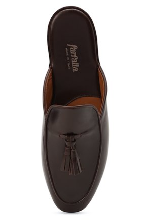 Мужского кожаные домашние туфли FARFALLA темно-коричневого цвета, арт. G61N | Фото 5 (Материал внешний: Кожа; Материал внутренний: Натуральная кожа; Мужское Кросс-КТ: тапочки-обувь)