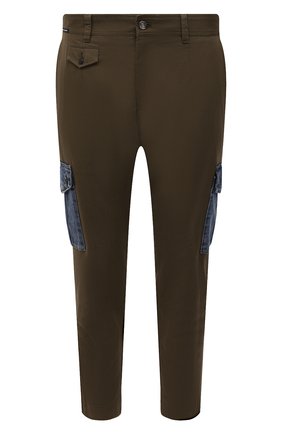 Мужские хлопковые брюки-карго DOLCE & GABBANA хаки цвета, арт. GWTUEZ/GEM25 | Фото 1 (Материал внешний: Хлопок; Длина (брюки, джинсы): Стандартные; Случай: Повседневный; Силуэт М (брюки): Карго; Стили: Милитари)