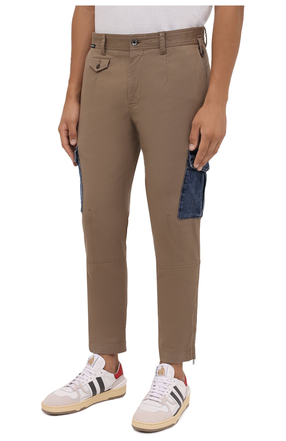 Мужские хлопковые брюки-карго DOLCE & GABBANA бежевого цвета, арт. GWTUEZ/GEM25 | Фото 3 (Силуэт М (брюки): Карго; Длина (брюки, джинсы): Стандартные; Случай: Повседневный; Материал внешний: Хлопок; Стили: Кэжуэл)