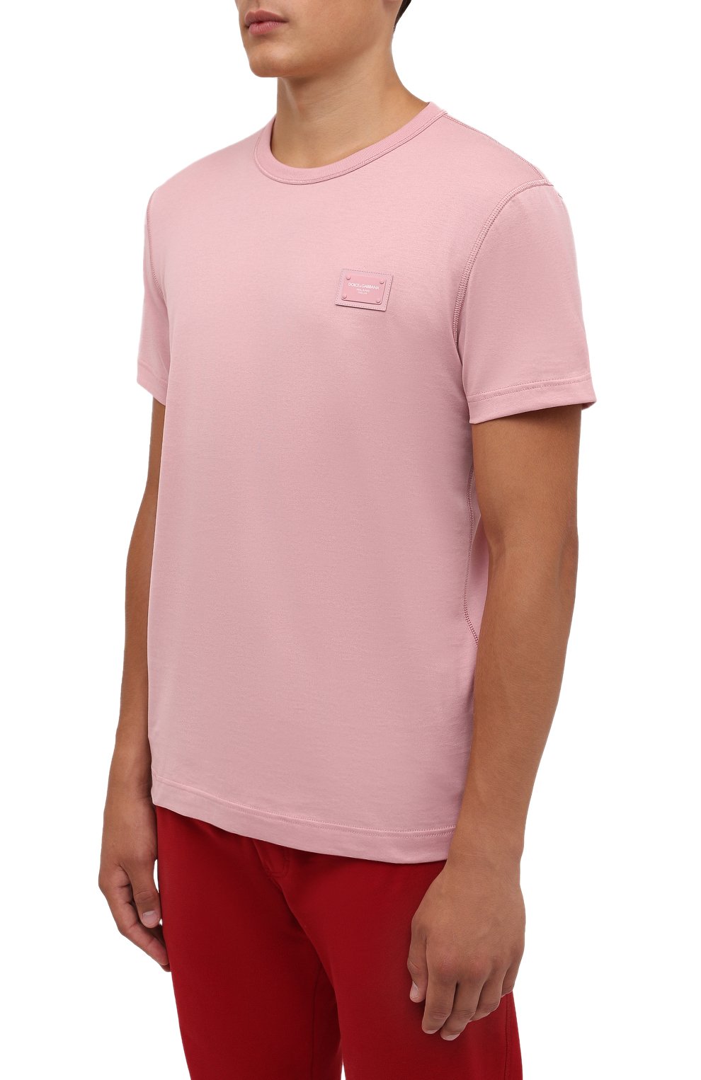 Мужская хлопковая футболка DOLCE & GABBANA светло-розового цвета, арт. G8KJ9T/FU7EQ | Фото 3 (Принт: Без принта; Рукава: Короткие; Длина (для топов): Стандартные; Материал внешний: Хлопок; Стили: Спорт-шик)