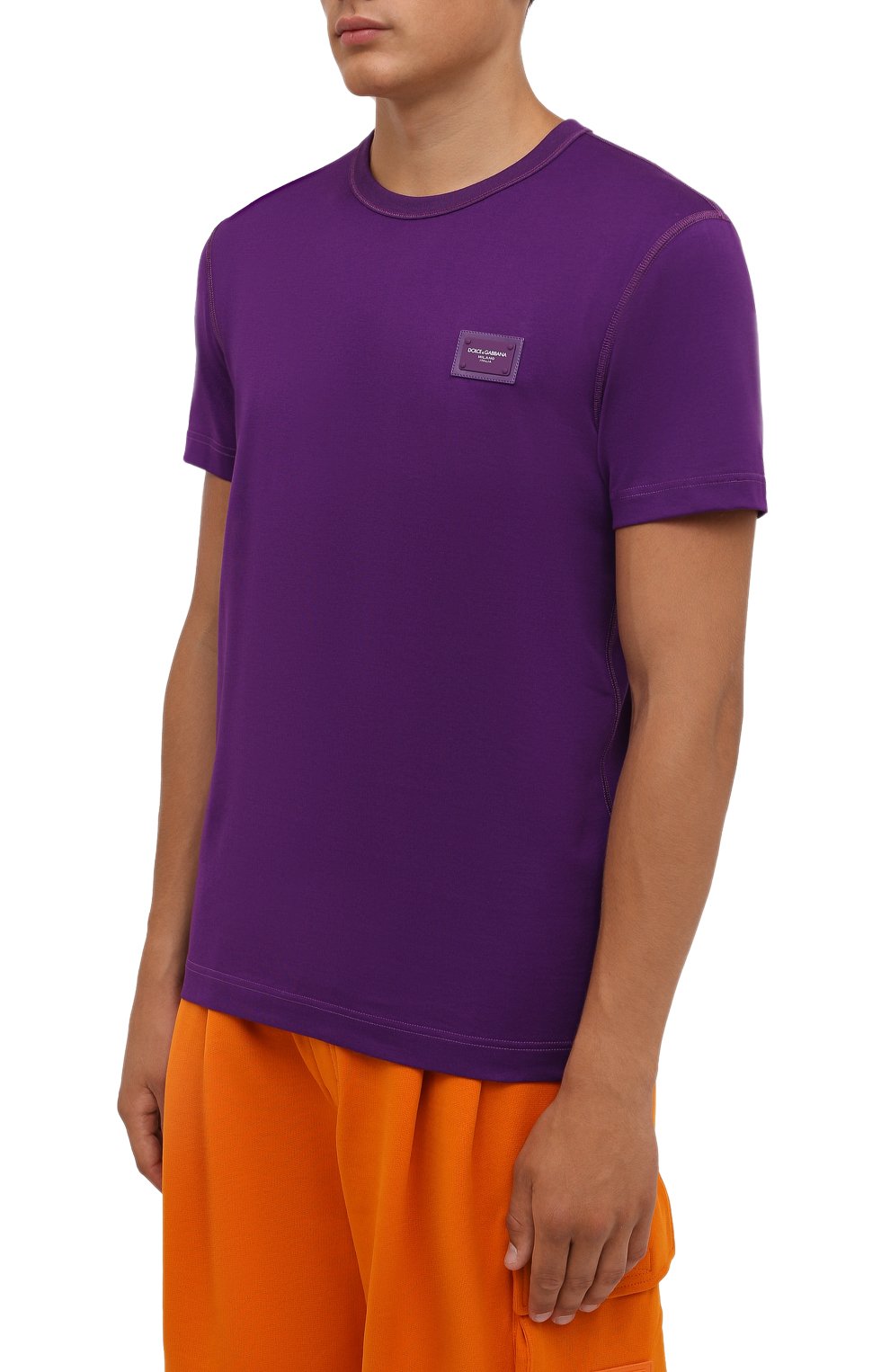 Мужская хлопковая футболка DOLCE & GABBANA фиолетового цвета, арт. G8KJ9T/FU7EQ | Фото 3 (Принт: Без принта; Рукава: Короткие; Длина (для топов): Стандартные; Региональные ограничения белый список (Axapta Mercury): RU; Материал внешний: Хлопок; Стили: Спорт-шик)