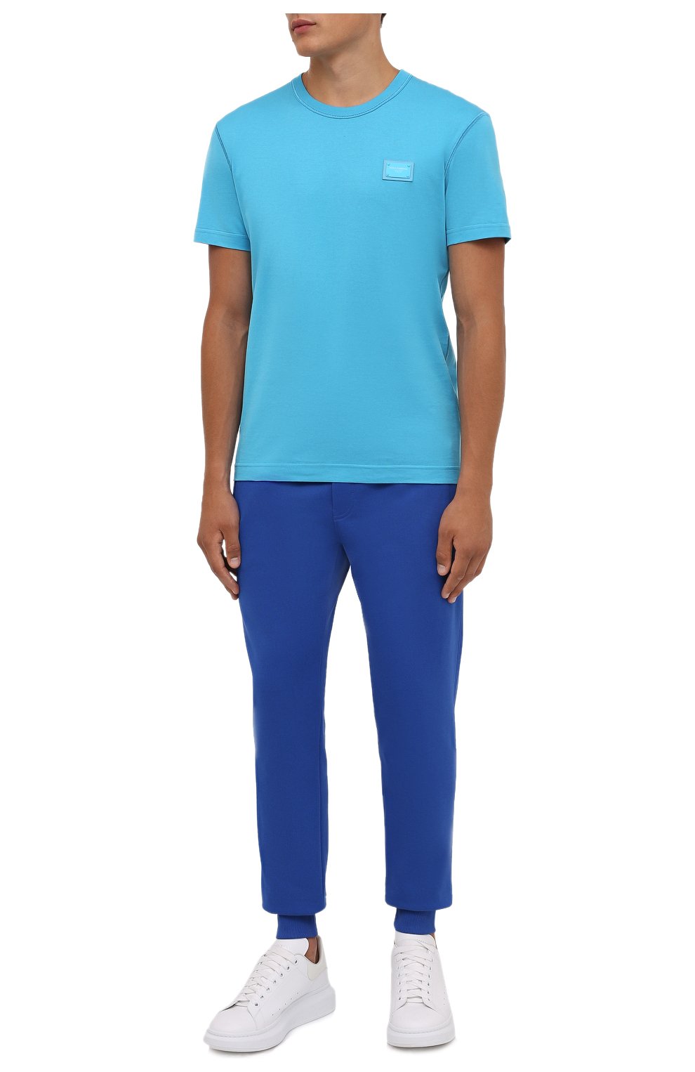 Мужская хлопковая футболка DOLCE & GABBANA голубого цвета, арт. G8KJ9T/FU7EQ | Фото 2 (Принт: Без принта; Рукава: Короткие; Длина (для топов): Стандартные; Материал внешний: Хлопок; Стили: Спорт-шик)