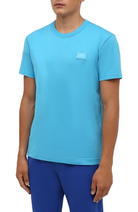 Мужская хлопковая футболка DOLCE & GABBANA голубого цвета, арт. G8KJ9T/FU7EQ | Фото 3 (Принт: Без принта; Рукава: Короткие; Длина (для топов): Стандартные; Материал внешний: Хлопок; Стили: Спорт-шик)
