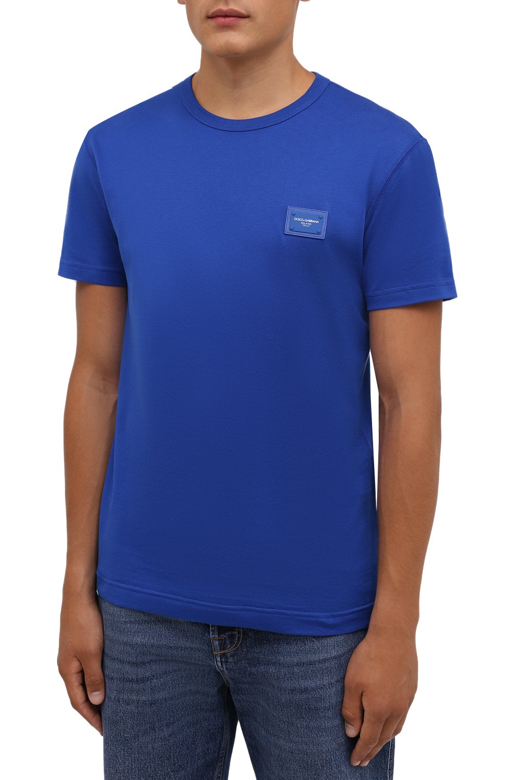 Мужская хлопковая футболка DOLCE & GABBANA синего цвета, арт. G8KJ9T/FU7EQ | Фото 3 (Принт: Без принта; Рукава: Короткие; Длина (для топов): Стандартные; Материал внешний: Хлопок; Стили: Спорт-шик)