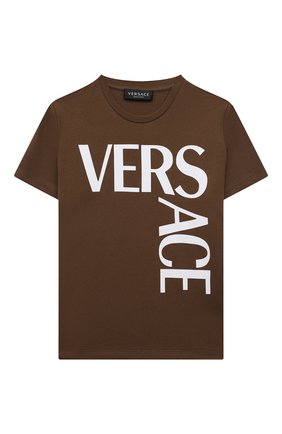 Детская хлопковая футболка VERSACE хаки цвета по цене 8995 руб., арт. 1000239/1A01330/4A-6A | Фото 1 Детская хлопковая футболка VERSACE хаки цвета, арт. 1000239/1A01330/4A-6A | Фото 1