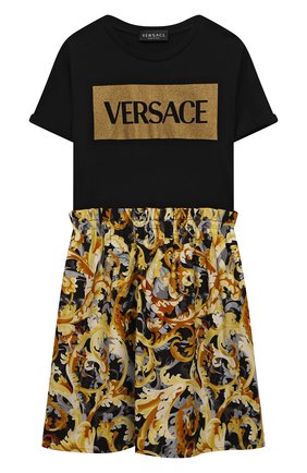 Детское хлопковое платье VERSACE черного цвета по цене 22400 руб., арт. 1000327/1A01400/8A-14A | Фото 1 Детское хлопковое платье VERSACE черного цвета, арт. 1000327/1A01400/8A-14A | Фото 1
