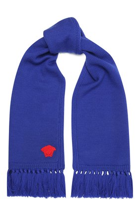 Детский шерстяной шарф VERSACE синего цвета, арт. 1001655/1A01314 | Фото 1 (Материал: Шерсть, Текстиль)