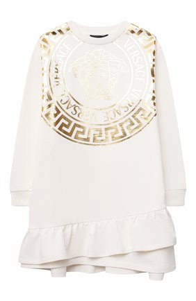 Детское хлопковое платье VERSACE белого цвета по цене 20850 руб., арт. 1001680/1A01328/4A-6A | Фото 1 Детское хлопковое платье VERSACE белого цвета, арт. 1001680/1A01328/4A-6A | Фото 1
