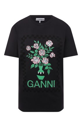 Женская хлопковая футболка GANNI темно-серого цвета по цене 8305 руб., арт. T2800 | Фото 1 Женская хлопковая футболка GANNI темно-серого цвета, арт. T2800 | Фото 1