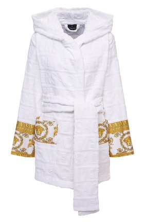 Женский хлопковый халат VERSACE белого цвета по цене 39950 руб., арт. ZACJ00019/ZC0SP052 | Фото 1 Женский хлопковый халат VERSACE белого цвета, арт. ZACJ00019/ZC0SP052 | Фото 1 (Материал внешний: Хлопок; Длина Ж (юбки, платья, шорты): Мини; Рукава: Длинные)