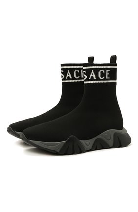 Детские текстильные кроссовки VERSACE черного цвета по цене 29950 руб., арт. 1000517/1A00459/34-40 | Фото 1 Детские текстильные кроссовки VERSACE черного цвета, арт. 1000517/1A00459/34-40 | Фото 1 (Материал внутренний: Натуральная кожа, Текстиль; Материал внешний: Текстиль; Стили: Гранж)