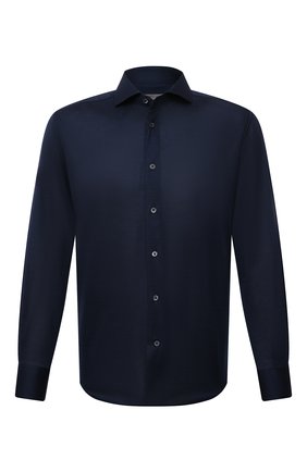 Мужская хлопковая рубашка CORNELIANI темно-синего цвета, арт. 88P112-1811213/00 | Фото 1 (Материал внешний: Хлопок; Случай: Повседневный; Рукава: Длинные; Принт: Однотонные; Воротник: Акула; Рубашки М: Regular Fit; Манжеты: На пуговицах; Стили: Кэжуэл; Длина (для топов): Стандартные)