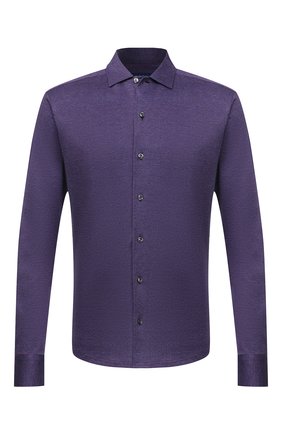 Мужская хлопковая рубашка ETON фиолетового цвета, арт. 1000 03093 | Фото 1 (Материал внешний: Хлопок; Рукава: Длинные; Случай: Повседневный; Воротник: Акула; Стили: Кэжуэл; Принт: Однотонные; Манжеты: На пуговицах; Длина (для топов): Стандартные)