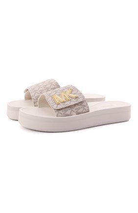 Женские текстильные шлепанцы mk platform MICHAEL MICHAEL KORS кремвого цвета по цене 6505 руб., арт. 40T1MKFA1B | Фото 1 Женские текстильные шлепанцы mk platform MICHAEL MICHAEL KORS кремвого цвета, арт. 40T1MKFA1B | Фото 1