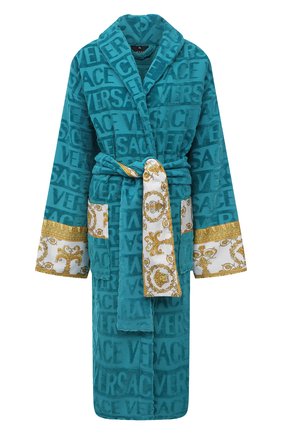 Женский хлопковый халат VERSACE бирюзового цвета по цене 39950 руб., арт. ZACJ00008/ZC0SP052 | Фото 1 Женский хлопковый халат VERSACE бирюзового цвета, арт. ZACJ00008/ZC0SP052 | Фото 1