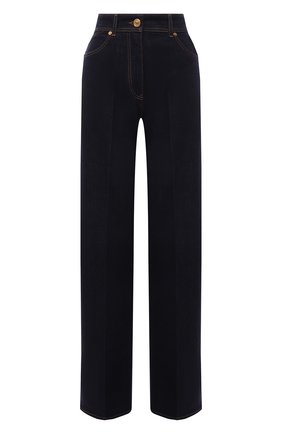 Женские джинсы VERSACE темно-синего цвета по цене 59250 руб., арт. 1001245/1A00909 | Фото 1 Женские джинсы VERSACE темно-синего цвета, арт. 1001245/1A00909 | Фото 1 (Длина (брюки, джинсы): Удлиненные; Материал внешний: Хлопок; Кросс-КТ: Деним; Силуэт Ж (брюки и джинсы): Расклешенные; Стили: Кэжуэл)