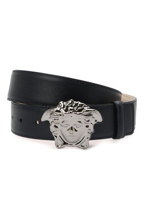 Мужской кожаный ремень VERSACE темно-синего цвета по цене 47350 руб., арт. 1001340/1A00593 | Фото 1 Мужской кожаный ремень VERSACE темно-синего цвета, арт. 1001340/1A00593 | Фото 1 (Случай: Повседневный, Формальный; Материал: Натуральная кожа)