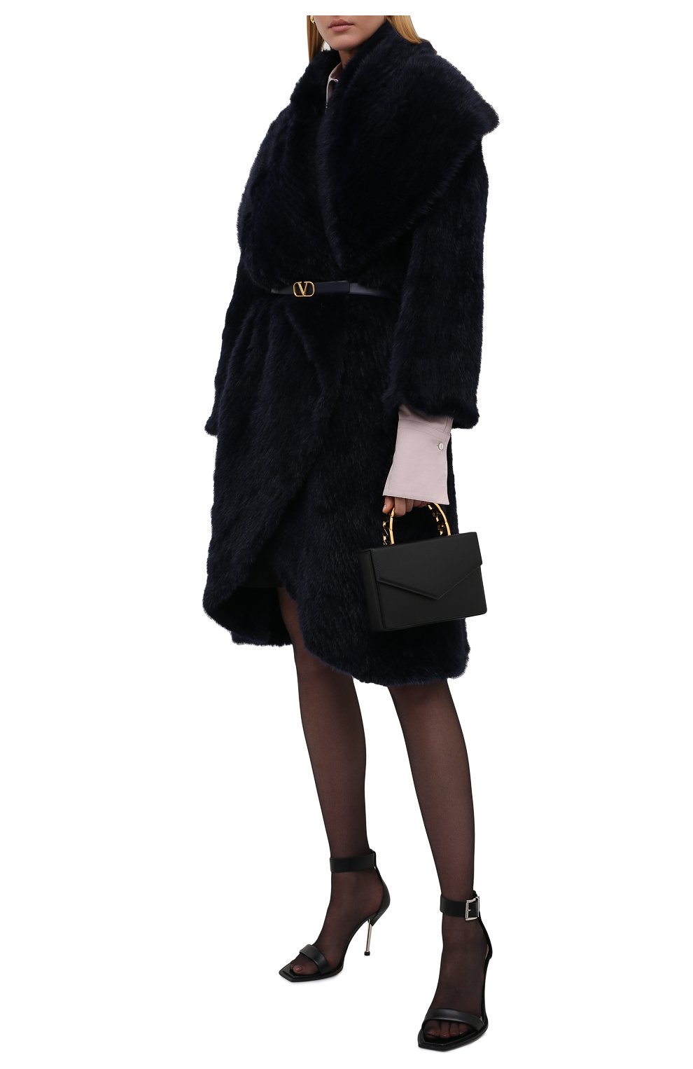 Женская шуба из меха норки VALENTINO синего цвета, арт. WF3FAN50TDK | Фото 2 (Рукава: Длинные; Материал внешний: Натуральный мех; Длина (верхняя одежда): До колена; Стили: Кэжуэл)