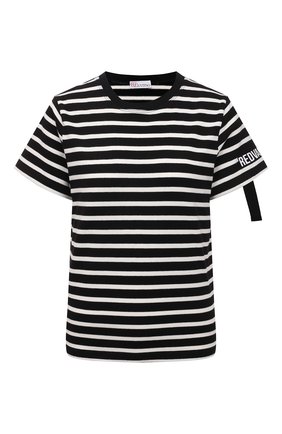 Женская хлопковая футболка REDVALENTINO черно-белого цвета по цене 22300 руб., арт. WR0MG12G/686 | Фото 1 Женская хлопковая футболка REDVALENTINO черно-белого цвета, арт. WR0MG12G/686 | Фото 1 (Материал внешний: Хлопок; Длина (для топов): Стандартные; Рукава: Короткие; Женское Кросс-КТ: Футболка-одежда; Принт: С принтом; Стили: Кэжуэл)
