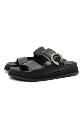 Женские кожаные шлепанцы marga JIMMY CHOO черного цвета по цене 62100 руб., арт. MARGA FLAT/ZXU | Фото 1 Женские кожаные шлепанцы marga JIMMY CHOO черного цвета, арт. MARGA FLAT/ZXU | Фото 1