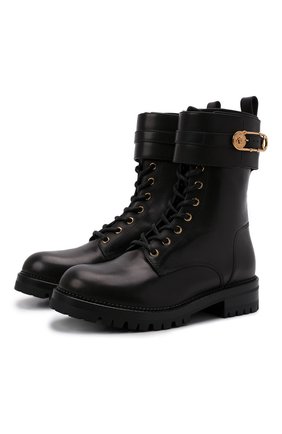 Женские кожаные ботинки VERSACE черного цвета по цене 94800 руб., арт. DST419E/DVTA3 | Фото 1 Женские кожаные ботинки VERSACE черного цвета, арт. DST419E/DVTA3 | Фото 1 (Материал внутренний: Натуральная кожа; Подошва: Плоская, Платформа; Женское Кросс-КТ: Военные ботинки; Каблук высота: Низкий)