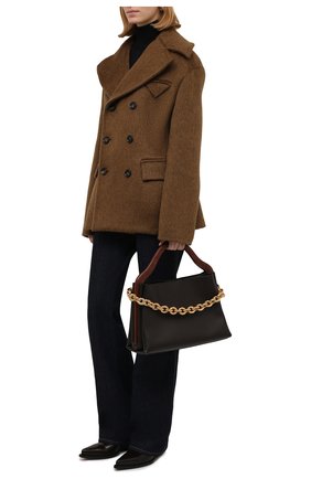 Женское пальто BOTTEGA VENETA коричневого цвета, арт. 666490/V0XS0 | Фото 2 (Длина (верхняя одежда): Короткие; Материал внешний: Шерсть; Рукава: Длинные; Материал подклада: Вискоза; Стили: Гламурный; 1-2-бортные: Двубортные)