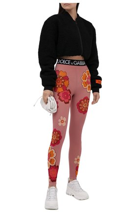 Женские леггинсы DOLCE & GABBANA розового цвета, арт. FTB5IT/GDAA2 | Фото 2 (Длина (брюки, джинсы): Стандартные; Материал внешний: Синтетический материал; Женское Кросс-КТ: Леггинсы-одежда; Стили: Романтичный)