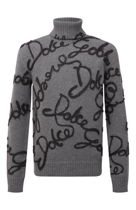Мужской свитер из шерсти и шелка DOLCE & GABBANA серого цвета по цене 138500 руб., арт. GXG58Z/JAW9E | Фото 1 Мужской свитер из шерсти и шелка DOLCE & GABBANA серого цвета, арт. GXG58Z/JAW9E | Фото 1 (Материал внешний: Шерсть; Рукава: Длинные; Длина (для топов): Стандартные; Мужское Кросс-КТ: Свитер-одежда; Принт: С принтом; Стили: Кэжуэл)