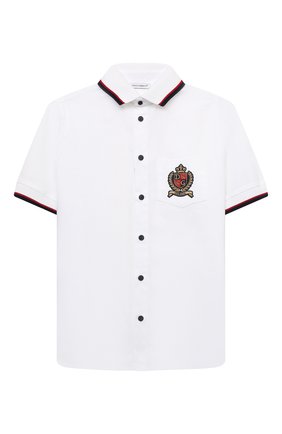 Детская хлопковая рубашка DOLCE & GABBANA белого цвета по цене 19950 руб., арт. L43S43/G7BHT/2-6 | Фото 1 Детская хлопковая рубашка DOLCE & GABBANA белого цвета, арт. L43S43/G7BHT/2-6 | Фото 1 (Рукава: Короткие; Материал внешний: Хлопок; Стили: Классический; Ростовка одежда: 2 года | 92 см, 3 года | 98 см, 4 года | 104 см, 5 лет | 110 см, 6 лет | 116 см)