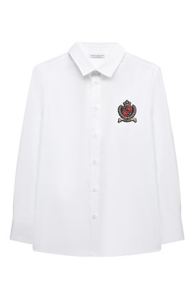 Детская хлопковая рубашка DOLCE & GABBANA белого цвета по цене 20900 руб., арт. L42S70/G7A8C/8-14 | Фото 1 Детская хлопковая рубашка DOLCE & GABBANA белого цвета, арт. L42S70/G7A8C/8-14 | Фото 1 (Материал внешний: Хлопок; Рукава: Длинные; Стили: Классический; Ростовка одежда: 10 - 11 лет | 140 - 146см, 12 лет | 152 см, 8 лет | 128 см)