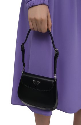 Женская сумка cleo PRADA черного цвета, арт. 1BH188-ZO6-F0002-HOM | Фото 2 (Сумки-технические: Сумки через плечо; Материал: Натуральная кожа; Ремень/цепочка: На ремешке; Размер: mini)