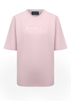 Женская хлопковая футболка GIORGIO ARMANI светло-розового цвета, арт. 6KAM56/AJNYZ | Фото 1 (Длина (для топов): Стандартные; Материал внешний: Хлопок; Рукава: Короткие; Женское Кросс-КТ: Футболка-одежда; Принт: С принтом; Стили: Романтичный)