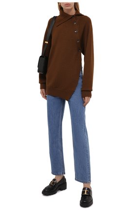 Женский шерстяной пуловер KENZO коричневого цвета, арт. FB62PU6303TB | Фото 2 (Длина (для топов): Стандартные; Рукава: Длинные; Материал внешний: Шерсть; Женское Кросс-КТ: Пуловер-одежда; Стили: Кэжуэл)
