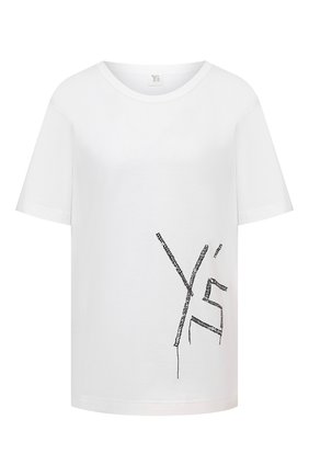 Женская хлопковая футболка Y`S белого цвета, арт. YM-T01-670 | Фото 1 (Материал внешний: Хлопок; Рукава: Короткие; Длина (для топов): Стандартные; Женское Кросс-КТ: Футболка-одежда; Принт: С принтом; Стили: Спорт-шик)