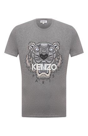 Мужская хлопковая футболка KENZO серого цвета, арт. FB65TS0204YA | Фото 1 (Рукава: Короткие; Материал внешний: Хлопок; Длина (для топов): Стандартные; Принт: С принтом; Стили: Кэжуэл)