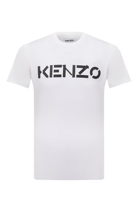 Мужская хлопковая футболка KENZO белого цвета, арт. FB65TS0004SA | Фото 1 (Рукава: Короткие; Материал внешний: Хлопок; Длина (для топов): Стандартные; Принт: С принтом; Стили: Кэжуэл)