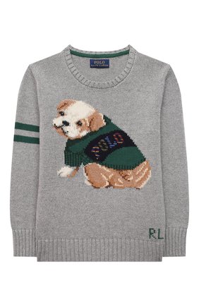 Детский хлопковый пуловер POLO RALPH LAUREN серого цвета по цене 14050 руб., арт. 321851001 | Фото 1 Детский хлопковый пуловер POLO RALPH LAUREN серого цвета, арт. 321851001 | Фото 1 (Материал внешний: Хлопок; Рукава: Длинные; Мальчики Кросс-КТ: Пуловер-одежда; Ростовка одежда: 18 мес | 86 см, 3 года | 98 см, 4 года | 104 см)