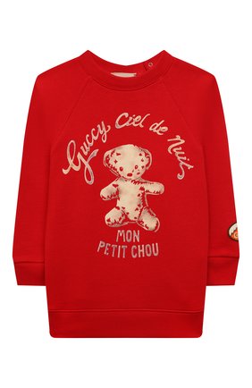 Детский удлиненный свитшот GUCCI красного цвета по цене 22300 руб., арт. 653687/XJDLN | Фото 1 Детский удлиненный свитшот GUCCI красного цвета, арт. 653687/XJDLN | Фото 1 (Материал внешний: Хлопок; Рукава: Длинные)