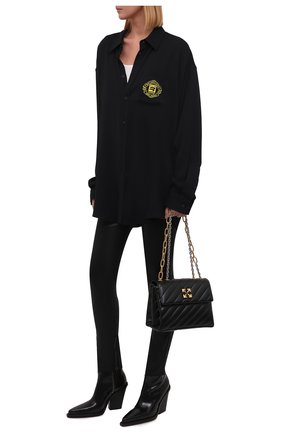 Женская рубашка из вискозы BALENCIAGA черного цвета по цене 78900 руб., арт. 671670/TL021 | Фото 2 Женская рубашка из вискозы BALENCIAGA черного цвета, арт. 671670/TL021 | Фото 2 (Рукава: Длинные; Материал внешний: Вискоза; Длина (для топов): Удлиненные; Женское Кросс-КТ: Рубашка-одежда; Принт: С принтом; Стили: Гранж)