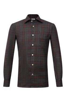 Мужская рубашка из шерсти и шелка KITON серого цвета по цене 95200 руб., арт. UMCNERK0157A15 | Фото 1 Мужская рубашка из шерсти и шелка KITON серого цвета, арт. UMCNERK0157A15 | Фото 1 (Материал внешний: Шерсть; Длина (для топов): Стандартные; Рукава: Длинные; Случай: Повседневный; Принт: Клетка; Рубашки М: Slim Fit; Манжеты: На пуговицах; Воротник: Акула)