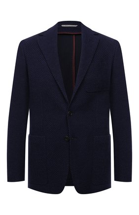 Мужской шерстяной пиджак CANALI синего цвета по цене 92900 руб., арт. J0147/JJ02177 | Фото 1 Мужской шерстяной пиджак CANALI синего цвета, арт. J0147/JJ02177 | Фото 1 (Материал внешний: Шерсть; Длина (для топов): Стандартные; Рукава: Длинные; 1-2-бортные: Однобортные; Случай: Коктейльный; Пиджаки М: Приталенный)