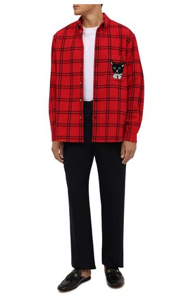 Мужская шерстяная рубашка GUCCI красного цвета по цене 97700 руб., арт. 663380/ZAHB1 | Фото 2 Мужская шерстяная рубашка GUCCI красного цвета, арт. 663380/ZAHB1 | Фото 2 (Рукава: Длинные; Длина (для топов): Стандартные; Материал внешний: Шерсть; Случай: Повседневный; Принт: Клетка; Манжеты: На пуговицах; Воротник: Button down)