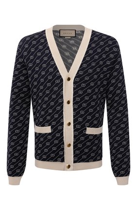Мужской кардиган из хлопка и шелка GUCCI синего цвета по цене 111000 руб., арт. 660290/XKBWA | Фото 1 Мужской кардиган из хлопка и шелка GUCCI синего цвета, арт. 660290/XKBWA | Фото 1