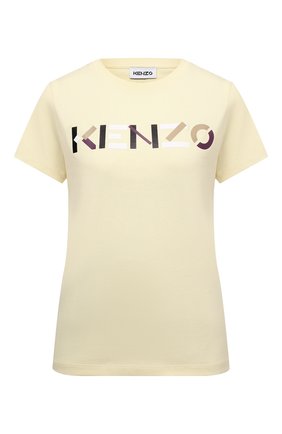 Женская хлопковая футболка KENZO кремвого цвета по цене 9950 руб., арт. FB62TS8404SA | Фото 1 Женская хлопковая футболка KENZO кремвого цвета, арт. FB62TS8404SA | Фото 1