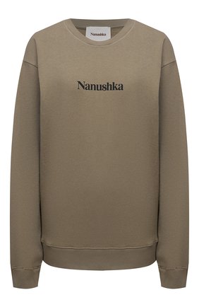 Женский хлопковый свитшот NANUSHKA хаки цвета по цене 23350 руб., арт. NM21PFSW00565 | Фото 1 Женский хлопковый свитшот NANUSHKA хаки цвета, арт. NM21PFSW00565 | Фото 1 (Материал внешний: Хлопок; Женское Кросс-КТ: Свитшот-одежда; Стили: Спорт-шик; Рукава: Длинные; Длина (для топов): Стандартные)