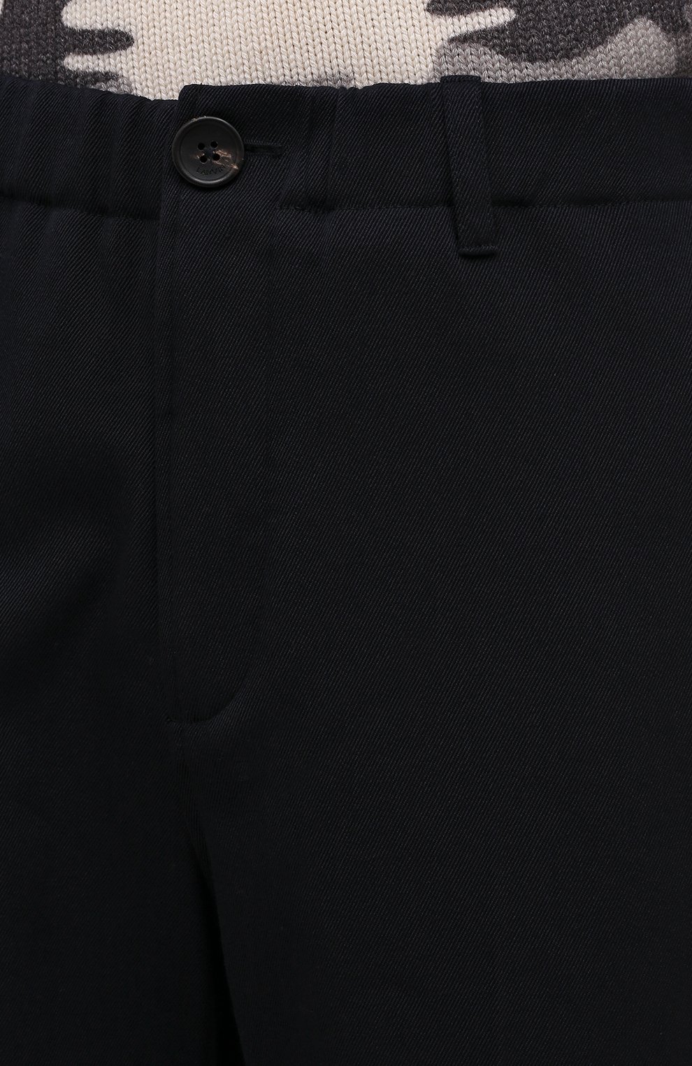 Мужские брюки из шерсти и хлопка LANVIN темно-синего цвета, арт. RM-TR0044-4969-A21 | Фото 5 (Материал внешний: Шерсть, Хлопок; Длина (брюки, джинсы): Стандартные; Случай: Повседневный; Стили: Кэжуэл)